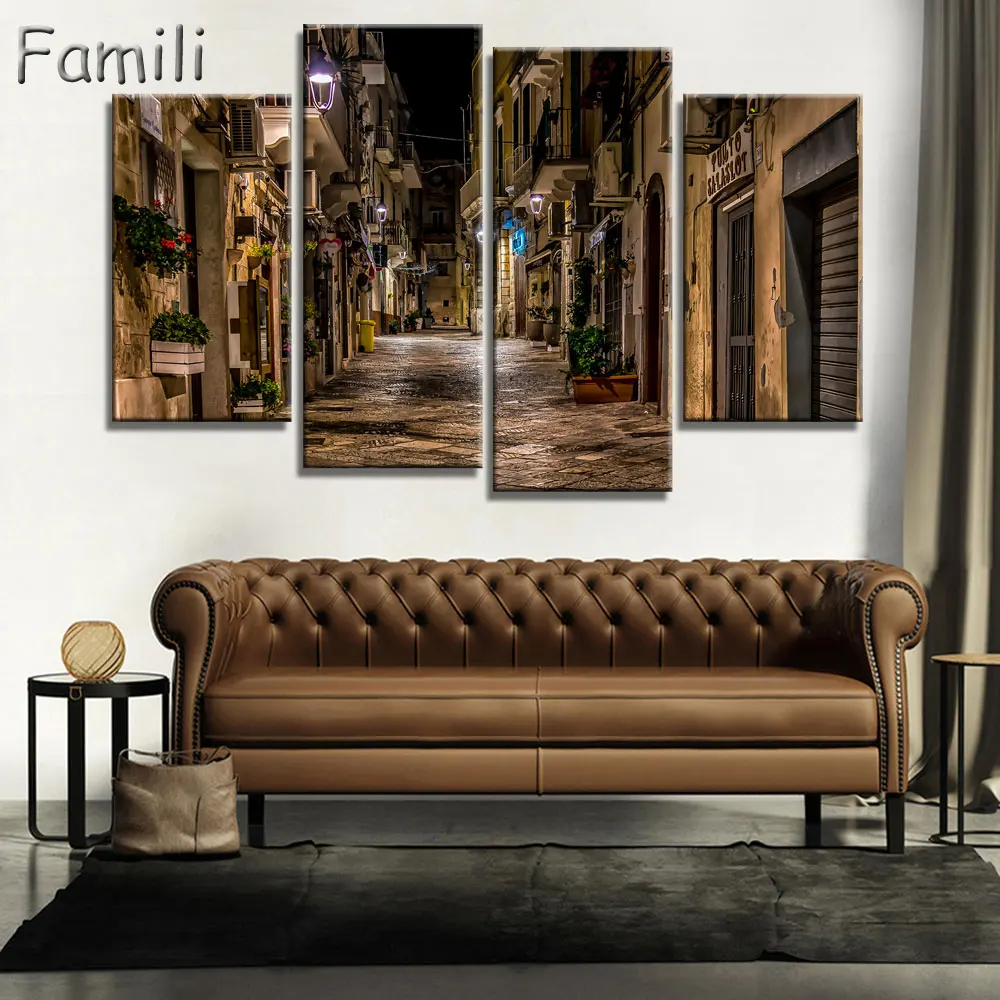 4 painéis lago e dolomitas natureza paisagens na itália tecido de lona cartaz arte da parede decoração do quarto decoração para casa, quadro decorativo