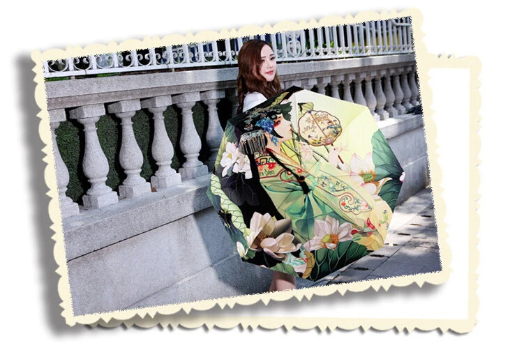 The New Chinese Style Antiquity Ultra Fine High-grade Girls Triple Umbrella Thickening Anti UV Hot Selling Abstract Art