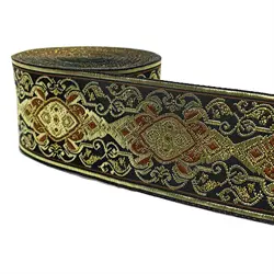 ZERZEEMOOY 2 inch 50MM 9YARD Woven Jacquard Ribbon totem gold with Brown for curtain and clothing accessory MZZD19060402