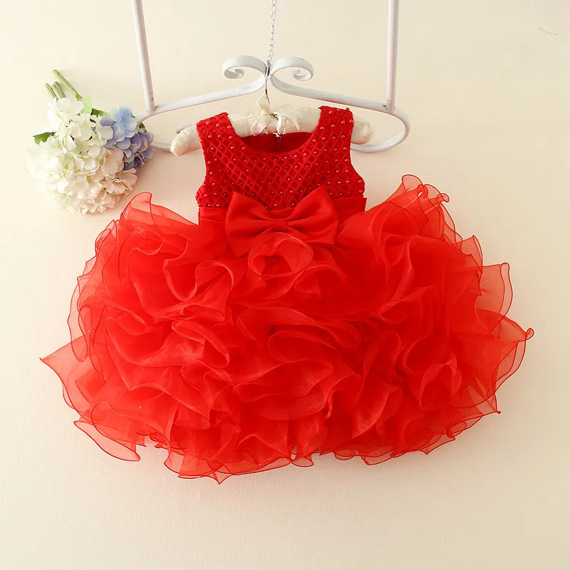 

Girl Wedding Dress Red Tulle Flower Girl Dress Bridesmaid Birthday Party Pageant Princess Formal Dress Bead Bow Summer Dress