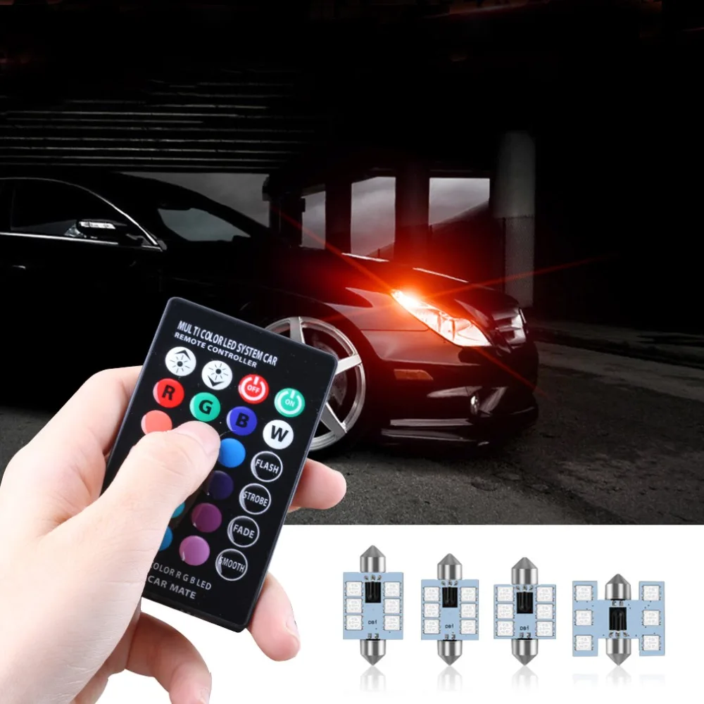 C5W LED 31mm 36mm 39mm 41mm C10W RGB 5050 6SMD Festoon Light w/ Remote Control Car Inteiror Bulb Dome Reading Door Lamp Auto 12V