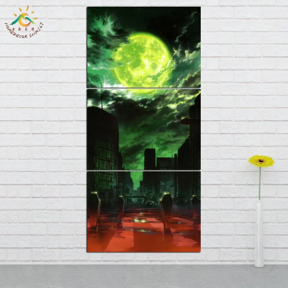 

Green Moon City View Wall Art Prints Canvas Art Painting Modular Picture Vintage Poster Canvas Painting Home Decor 3 PIECES