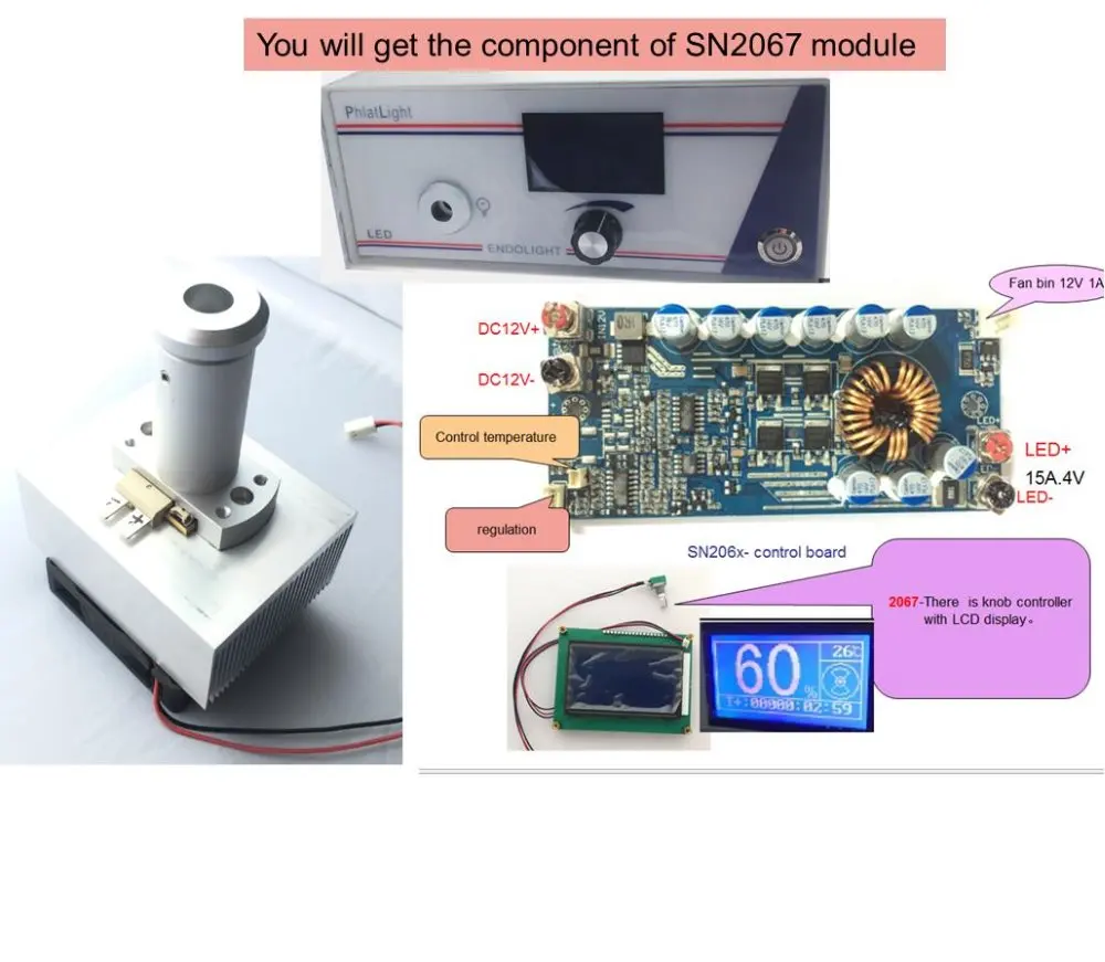 

High quality the latest endoscope LED light source module High CRI90 TC 5700K LED controller knob LCD display SN2067H