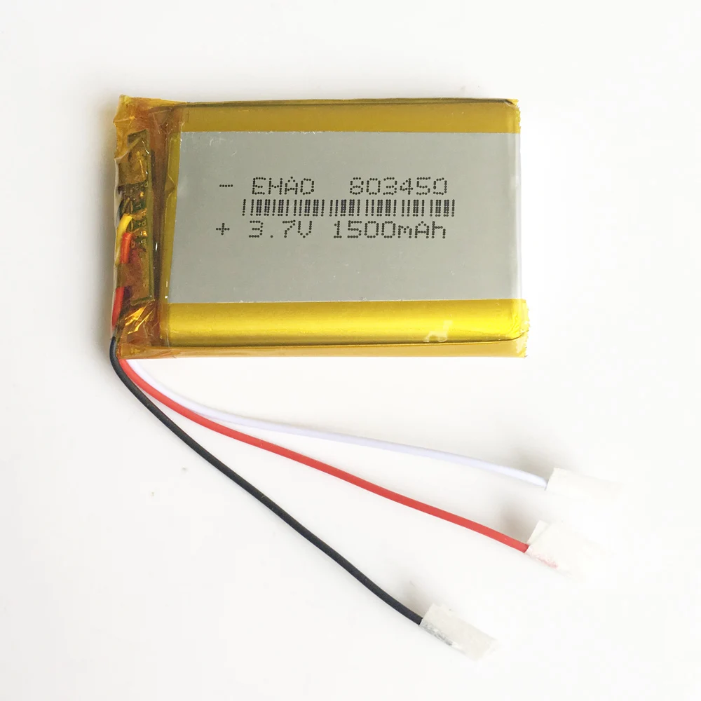 3.7V 1500mAh 803450 litowo-polimerowa lipo akumulator komórki 3 przewody do Mp3 DVD PAD kamera GPS głośnik rejestrator klawiatura