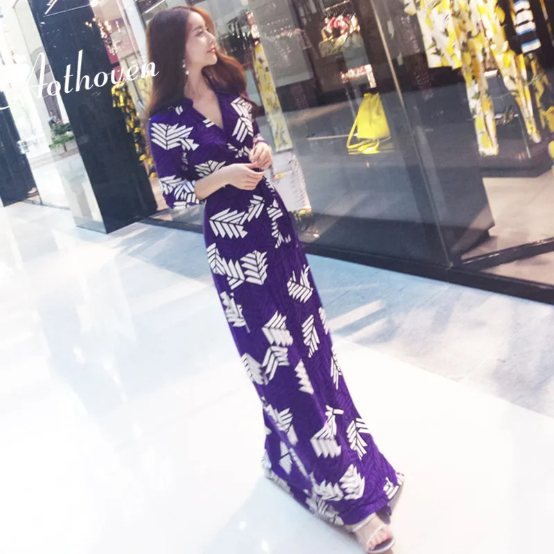 

2018 Summer Beach Maxi Dress Print 3/4 Sleeve V Neck Women Dresses Sashes Sundress Bandage Elegant Sexy Party Long Dress Vestido