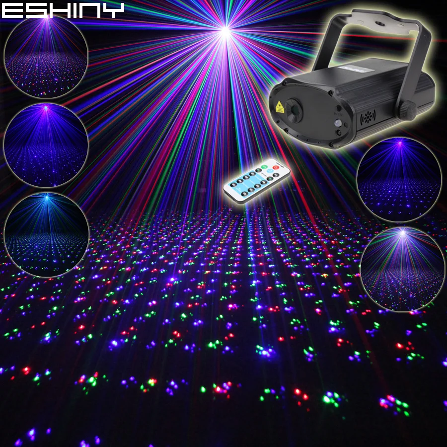 ESHINY Remote MINI RGB Laser Full Stars Pattern Projector DJ Dance Disco Bar Family Party Xmas Lighting Effect Light Show N6T179