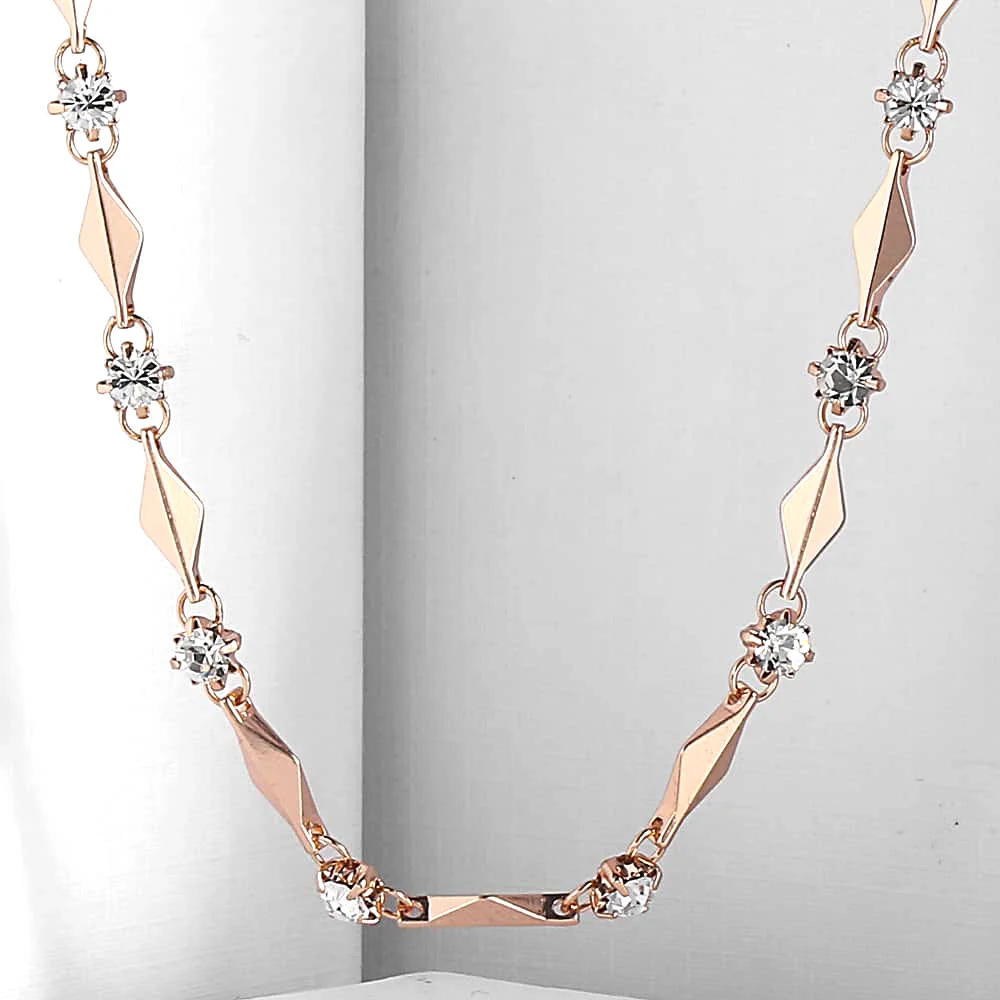 585 Rose Gold Color Necklace for Women Rhinestones Link Womens Chain Necklace Jewelry Gift for Women 4mm 45cm GN238