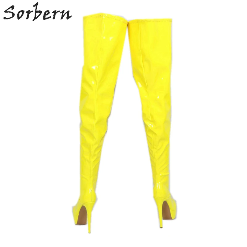 Sorbern Bright Yellow Over The Knee Boots For Women High Heel Platform Stilettos Winter Style Mid Thigh High Boot Female Shoes image 5