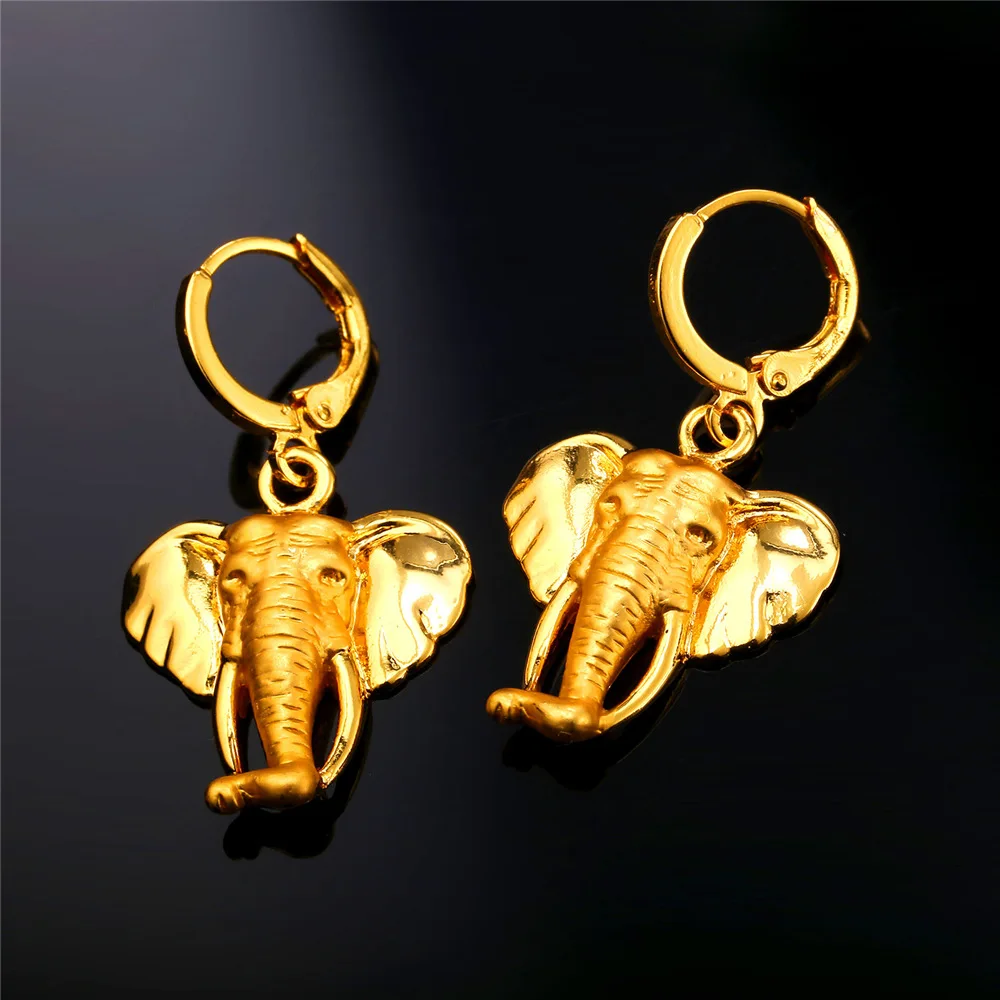 U7 Elephant Earring For Women Trendy Gold Color Animal Lucky Jewelry Gift E753