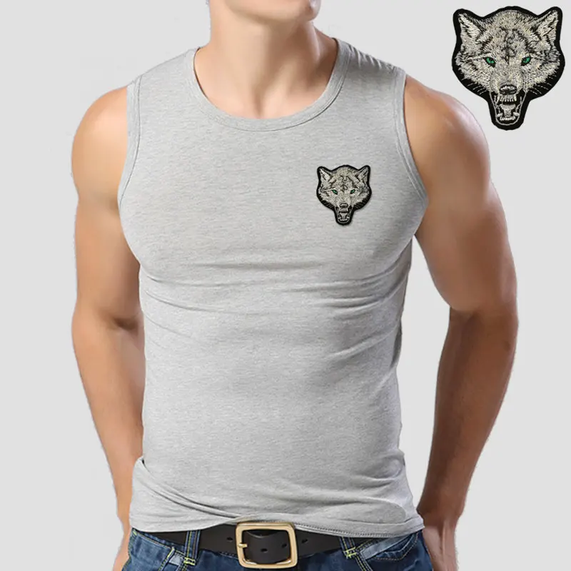 New Casual Men\'s Wolf T-shirts 2022 Round Neck Sleeveless Cotton embroidery Animal T shirt Men Tee Shirts Homme Camisetas Hombre