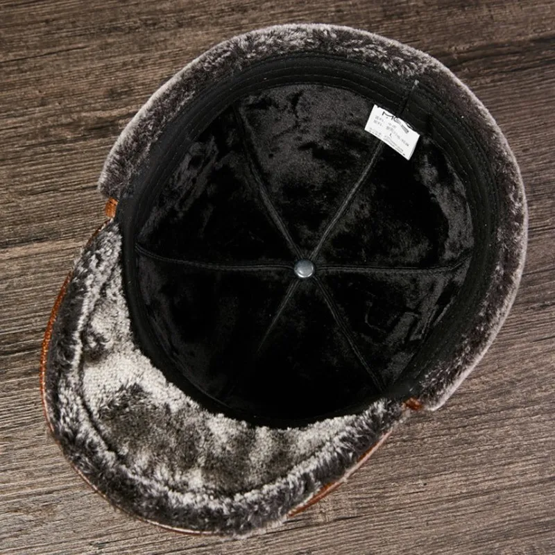 XdanqinX Genuine Leather Hat Men\'s Winter Warm Baseball Caps Snapback Dad Cap Plus Velvet Thicken Cowhide Earmuffs Hats For Men