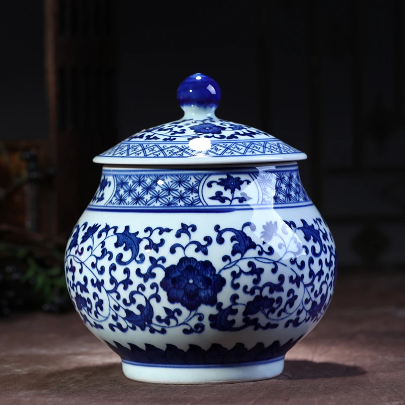 Jingdezhen Antique Blue And White Storage jar Tea Home Furnishing porcelain ceramic jar vase