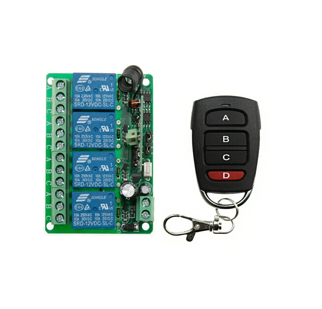 

DC 12V 10A 4 channel RF Wireless Remote Control system 1 Receiver 1 Transmitter Household bulb power control