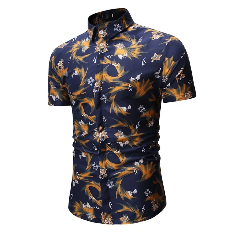 Camisa hawaiana de manga corta para hombre, camisa de estilo veraniego con estampado, informal, ajustada, Floral, de alta calidad, XXXL