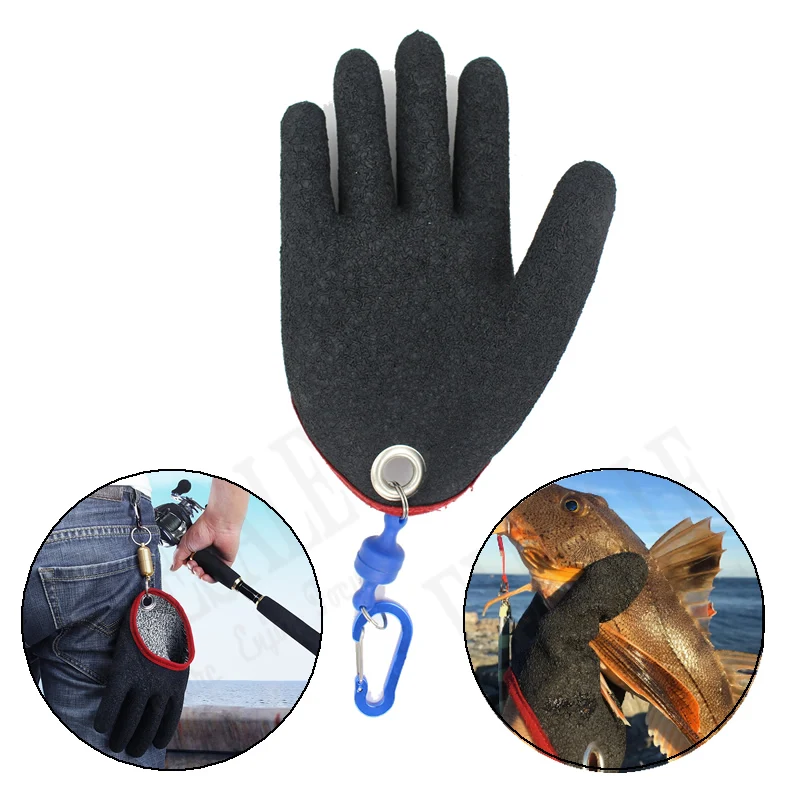 1 Pcs Outdoor Draagbare Vissen Handschoenen Met Magneten Haak Voor Visser Catching Vissen Anti-Slip snijweerstand Handschoenen grijs