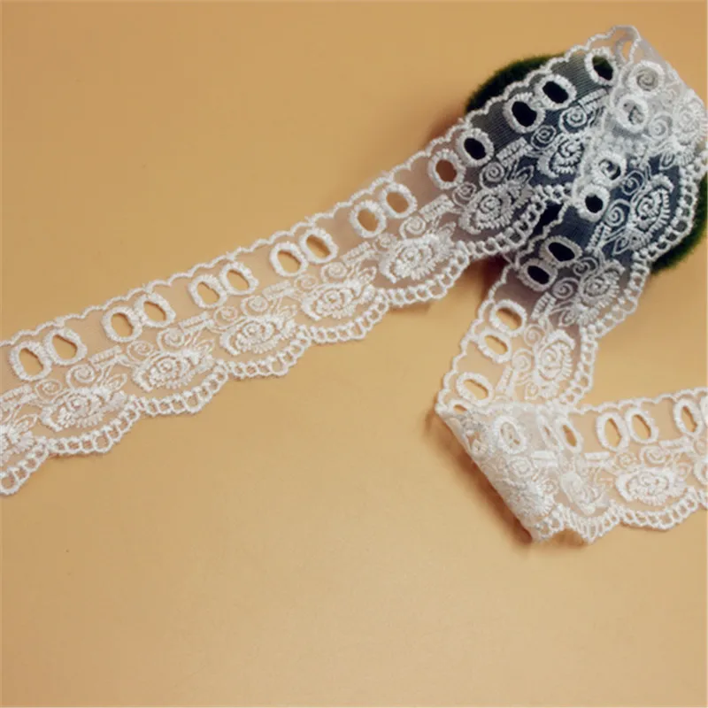 

15 yard 4cm 1.57" wide ivory gauze mesh tulle rayon embroidered tapes lace trim ribbon fabric 3722QL4K20