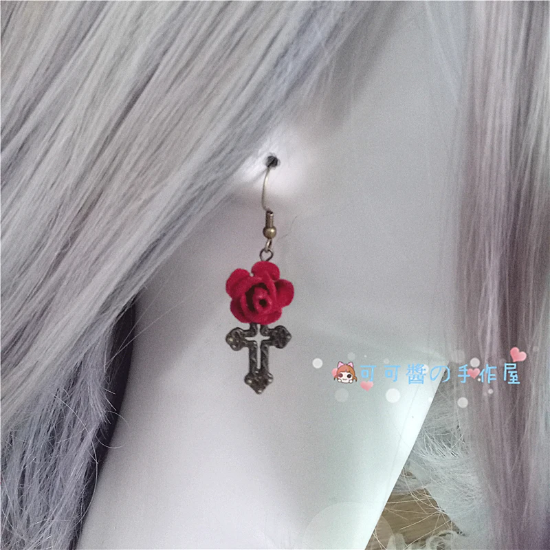 High quality Japanese Dark gothic lolita hand cuff hair hoop with lolita headdress wine red roses gay hat cos hair accessories