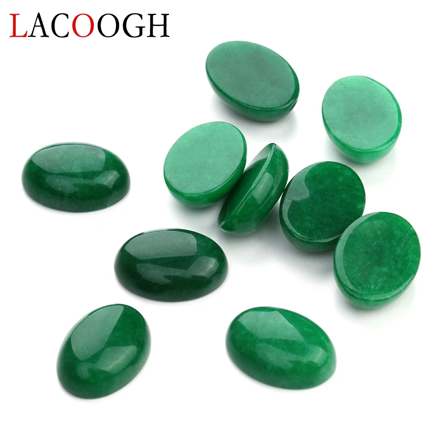 New Fashion 10pcs/lot Natural Bulk Beads 10x14 13x18mm Flat Back Oval Cabochons Cameo Green Stone Beads for Jewelry Makings