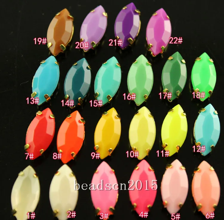 20pcs 7x15mm navette Candy bright color acrylic sew on stones with gold claw setting Jewelry Findings Garment Accessory