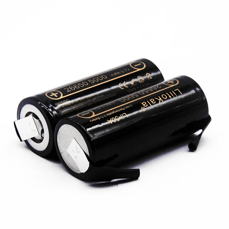 LiitoKala Lii-50A 3.7V 26650 5000mah Capacity 26650 20A discharge Li-ion Rechargeable Battery for led Flashlight+ DIY nickel