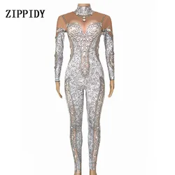 Sparkly Crystals Jumpsuit Sexy Stones Stretch Bodysuit Women's Stage Performance Celebrate luxurious Costume Dance Rompers