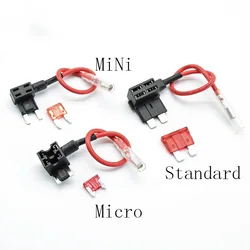 2Pcs 12V Micro/Mini/Standard Size Car Fuse Holder Add-a-circuit Piggy Back Fuse TAP Adapter with 10A  ATM Blade Fuse