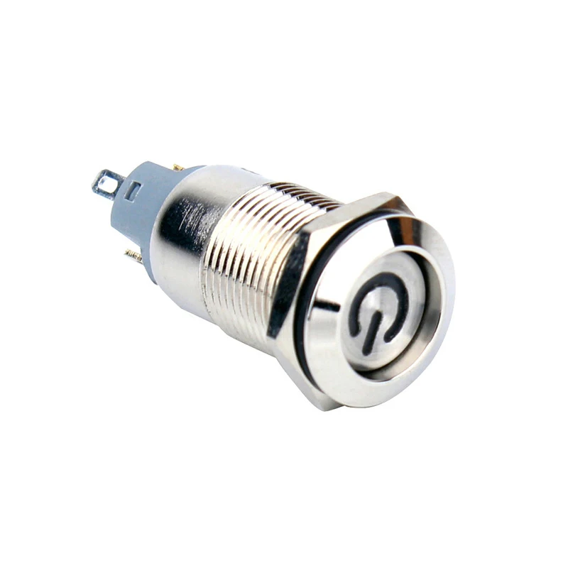 W01 12mm Latching Push Button Switch Flat Head 1NO LED Power Logo Illuminated Switch Button