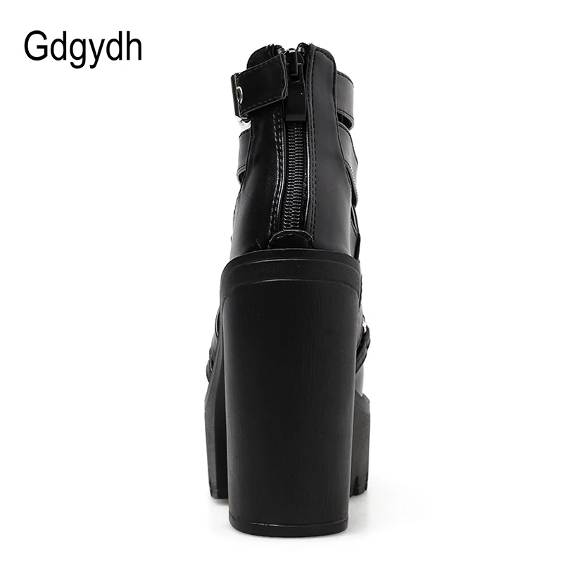 Gdgydh Plus Size 42 Fashion Chain Women Shoes Zipper Square High Heel Ankle Boots For Women Punk Shoes Platform Spring Autumn