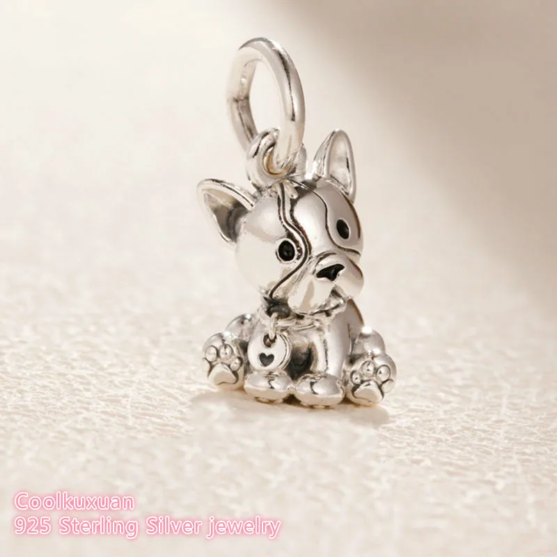 Mother's Day 100% 925 Sterling Silver Bulldog Puppy Dangle Charm beads Fits Original Pandora bracelets Jewelry Making