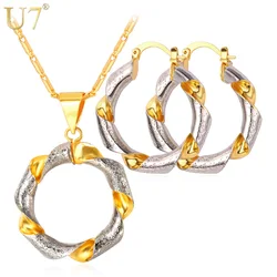 U7 Dubai Necklace Set Trendy Round Pendant  Earrings Mix Gold Color  Jewelry  Women S661