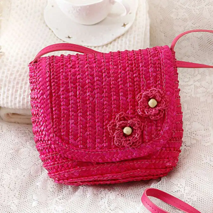 

Japanese flip small flower woven bag small purse wallet grass bag travel holiday leisure beach bags