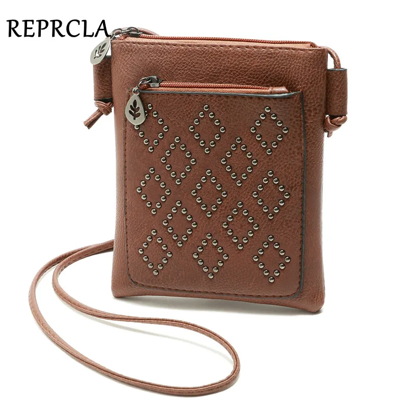 REPRCLA Small Shoulder Bag Vintage Rivet Women Messenger Bags for Phone PU Leather Mini Crossbody Bags High Quality Handbag