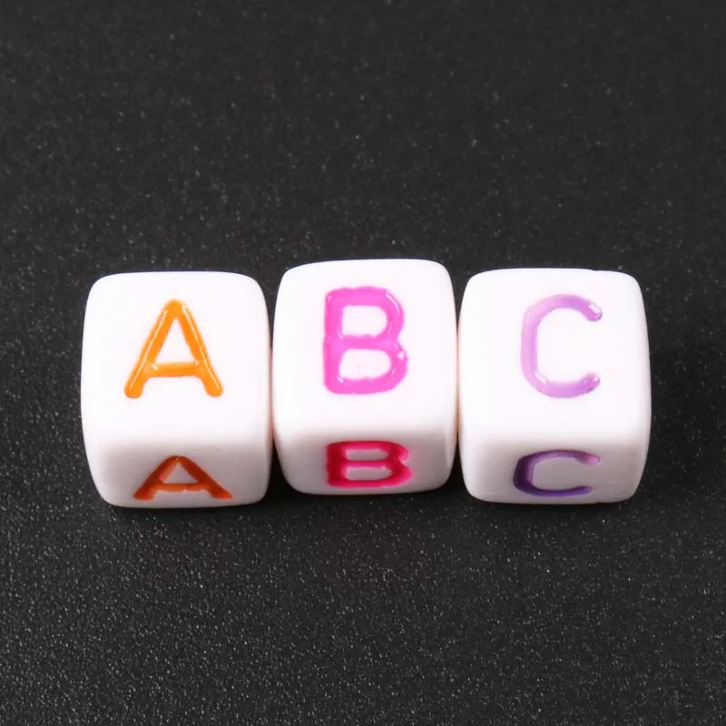Mixed Color White colorful Acrylic Alphabet Letter Cube beads for jewelry making DIY Bracelets Necklace 10mm 50Pcs