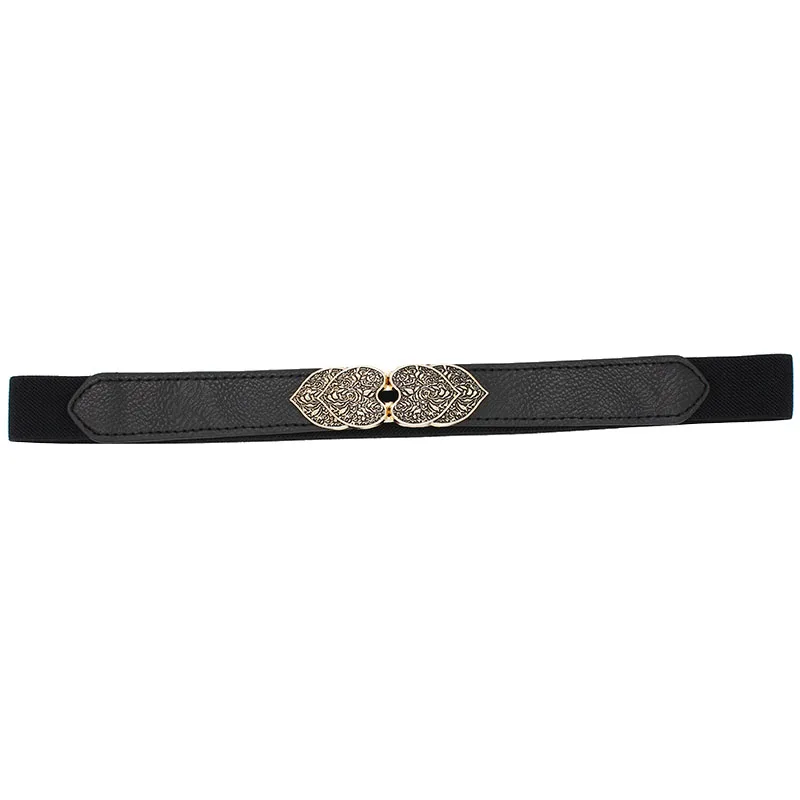 Fashion Vintage buckle belts for women wedding stretch carved design waistbands elastic thin cummerbunds for dress black party