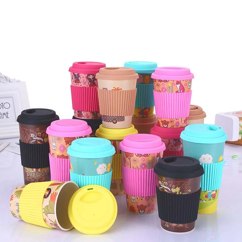 Taza de café de fibra de bambú ecológica, taza de viaje con tapa, tazas de cerveza portátiles, tazas de té, taza de leche para regalos de Navidad, 400ml