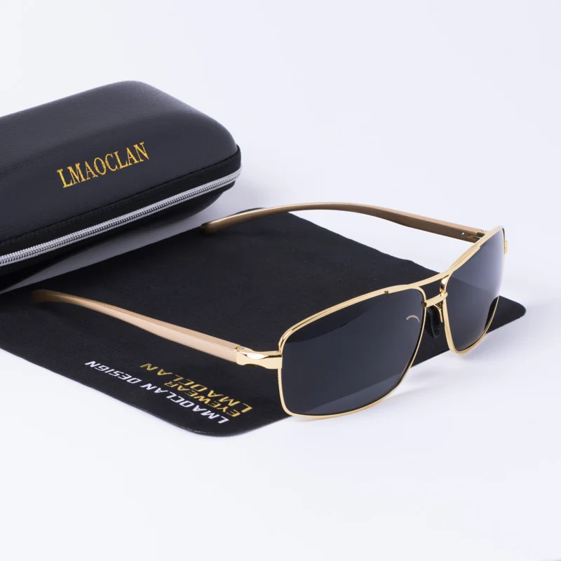 LMAOCLAN Brand Aluminium Magnesium Polarized Gold Sunglasses Men UV400 Classic Male Square Glasses Driving Eyewear Gafas Oculos