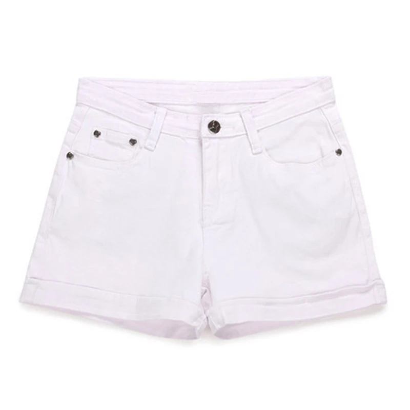 Women's Solid Color Denim Shorts, Roll Up Hem Jeans, Elastic Bodycon, White, Black, Sexy, Spring, Summer, 8 Size Vintage Shorts