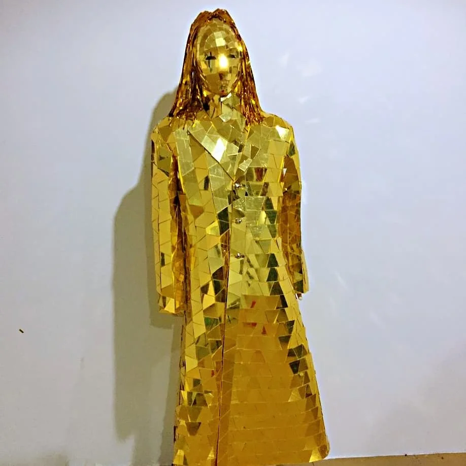 Traje espelho dourado para meninas, fantasia de homem, para performance em palco, show de espelho