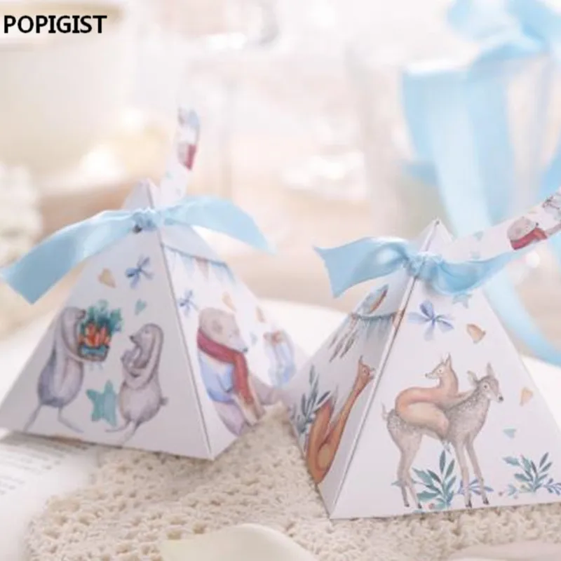 Unicorn Triangular Pyramid Wedding Favors Candy Boxes Bomboniera Party Gift Box beer Chocolate Box With Ribbons & Tags