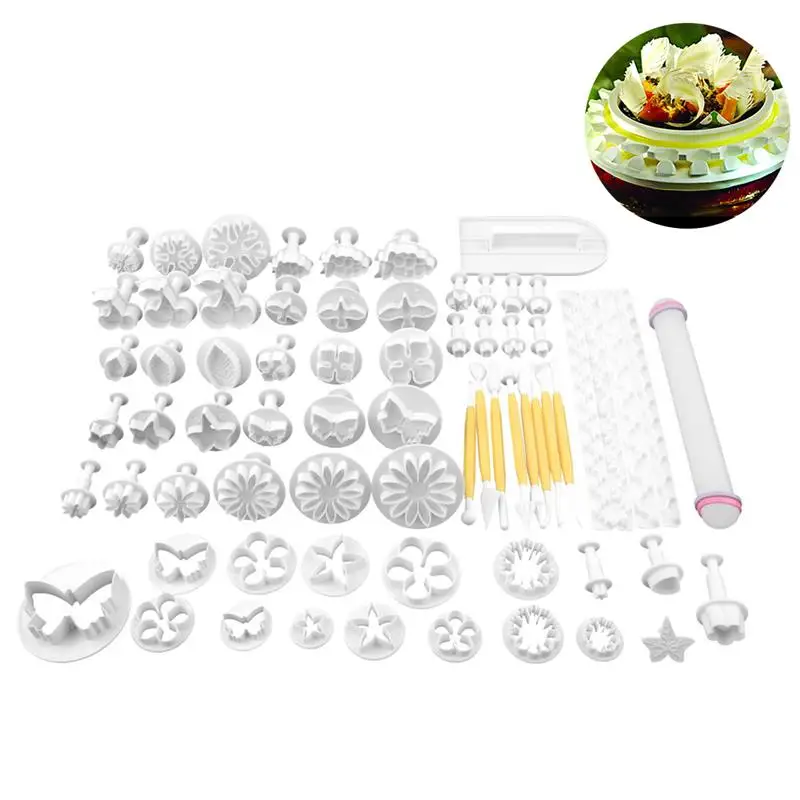 

2019 New 63Pcs/Set Fondant Cake Decorating Sugarcraft Plunger Cutter Tools Mold Cookies Full Set Mold