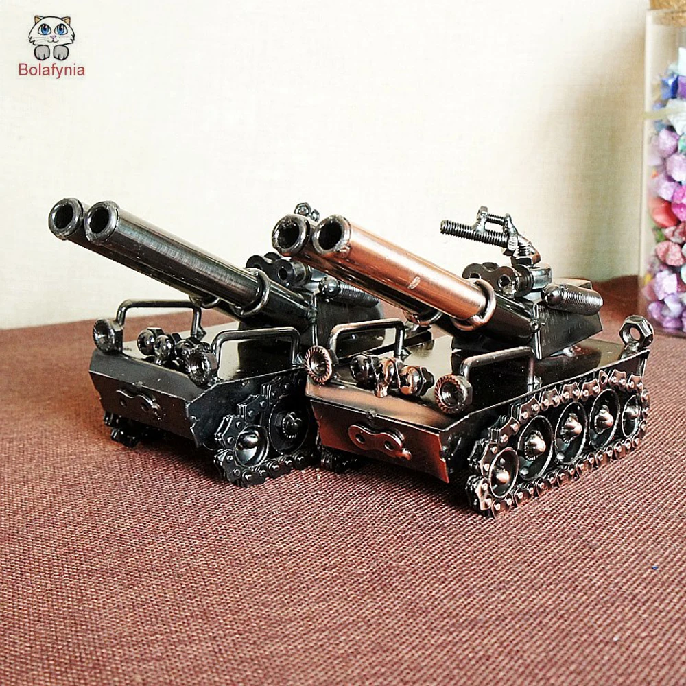 BOLAFYNIA Iron double gun tank model toy children toy for Christmas birthday gift crafts