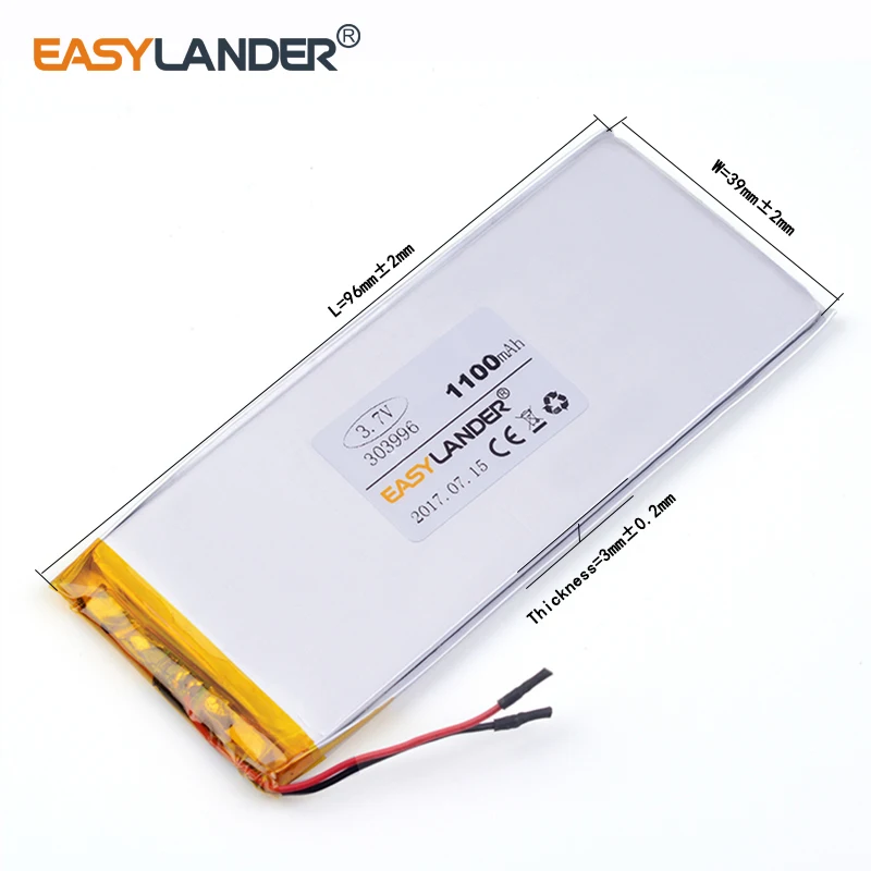 10pcs /Lot 3.7V 303996 1100mAh Rechargeable Lithium Li-ion Polymer Battery