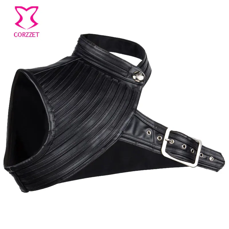 Punk Black Faux Leather Ring Collar Sexy One-Shoulder Gothic Bolero Steampunk Jacket Women Coat Outwear Burlesque Accessories