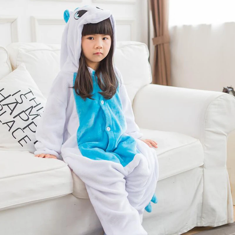 Child Blue Unicorn Kigurumi Onepiece Sleepwear Kid Anime Cosplay Costume Suit For Boys Girls Halloween Animal Jumpsuit With Shoe