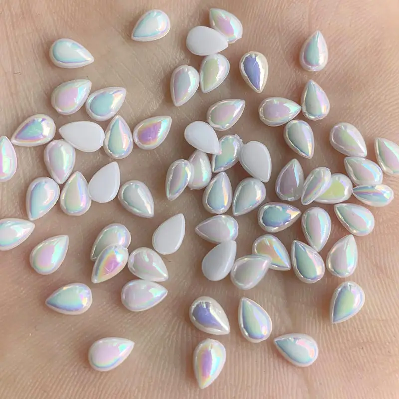 Pure white 4*6mm AB Drop Resin Rhinestones Flat Back Crystal Stones Non Sewing Scrapbook Beads for DIY Jewelry 200pcs -A56