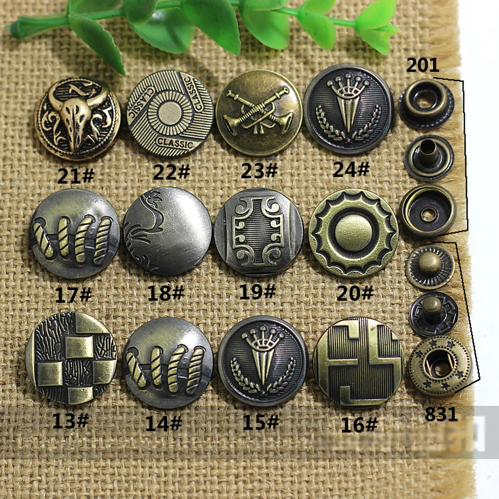 vintage design DIY metal snap button set leather craft clothes handmade bags accessories 50sets/lot