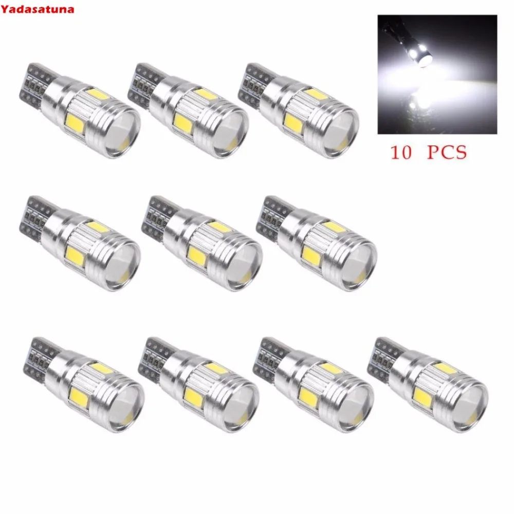 10 шт. белый T10 W5W 5630 6-SMD авто светодиодный светильник лампа белый светодиодный Клин светильник боковые лампочки Canbus Error Free 12V белого цвета