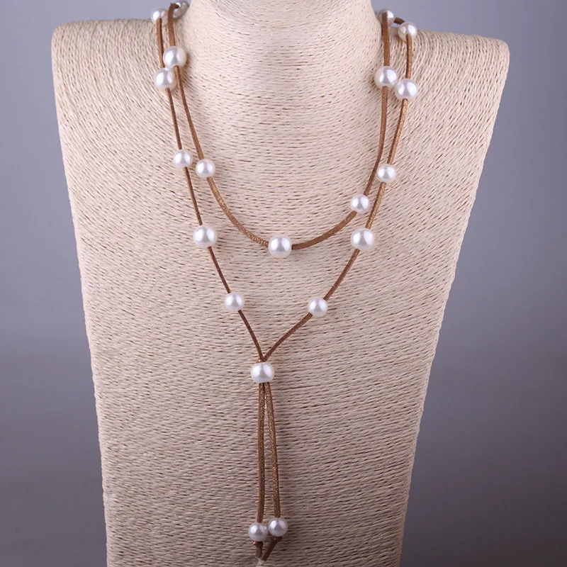 Bohemian Jewelry Pearl Shiny Multi Rope Long Necklace For Women