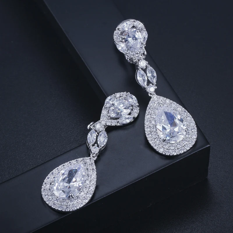 CWWZircons Luxury Round Water Drop Non Pierced CZ Wedding Earrings High Quality Clip on Long Earring Without Piercing CZ399