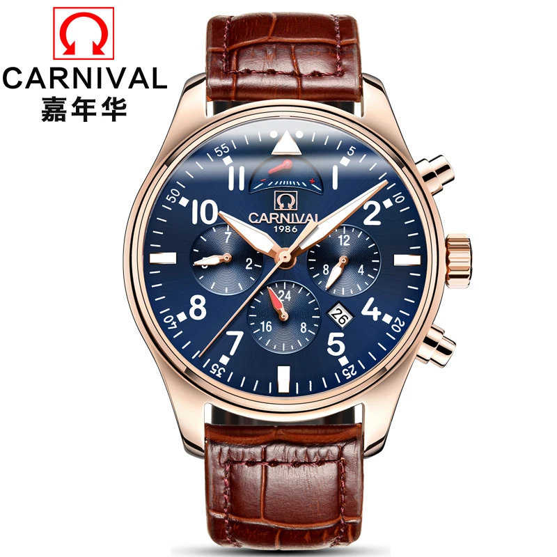 Carnival Brand Luxury Men Watches Japan MIYOTA Automatic Mechanical Man Watch He Gas 150M Waterproof Multifunction Clock C8675-7